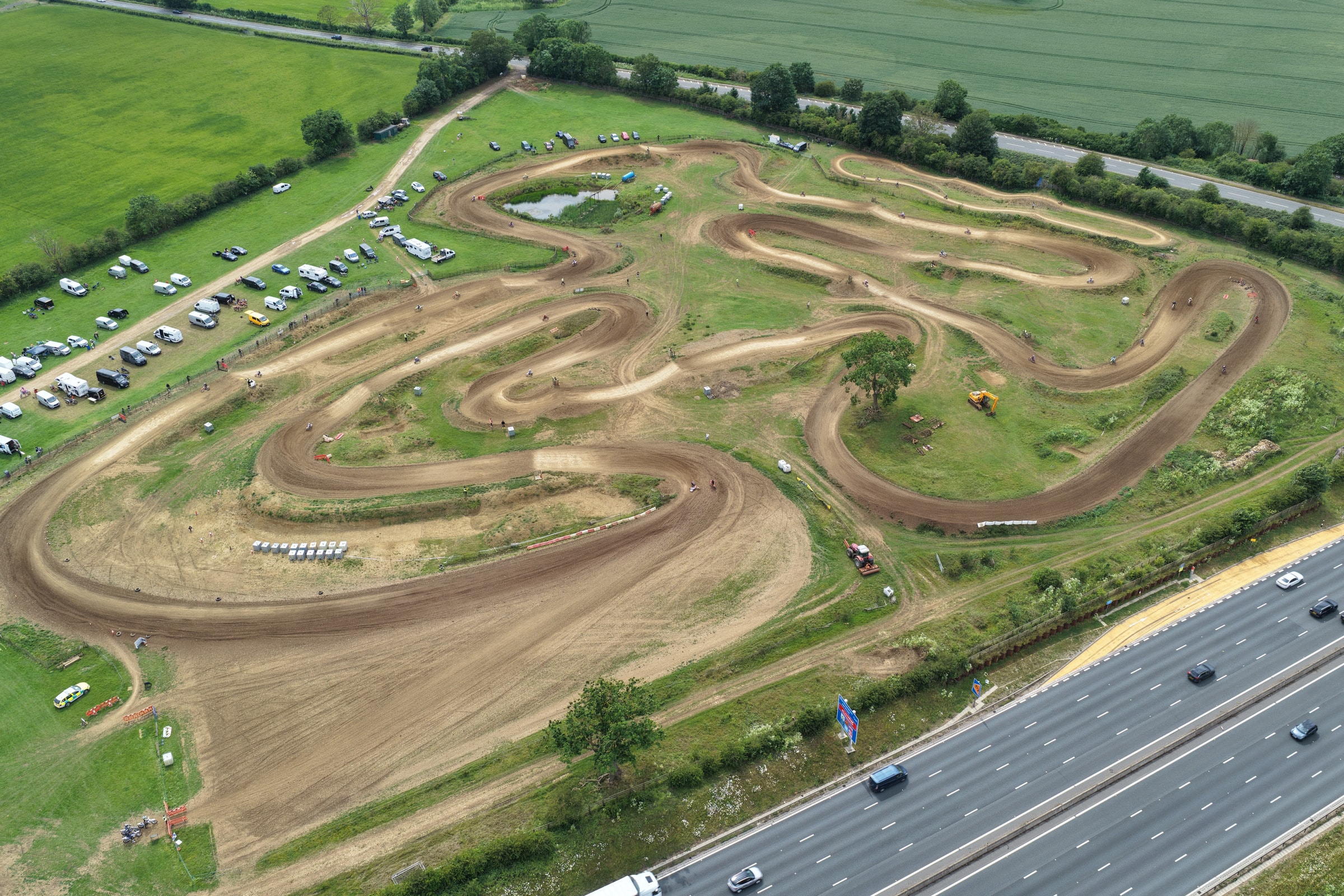 Aerial view showing the layout of an outdoor motocross site